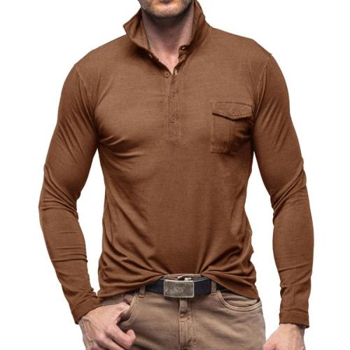 Casual plus size slight stretch solid color 7 colors long sleeve polo shirt