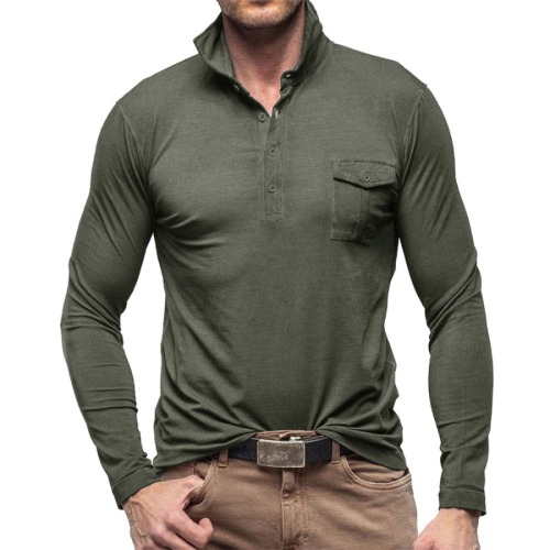 Casual plus size slight stretch solid color long sleeve polo shirt