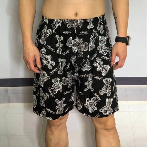 Casual non-stretch bear letters print shorts loungewear size run small