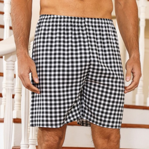 Casual non-stretch plaid print loose shorts loungewear size run small