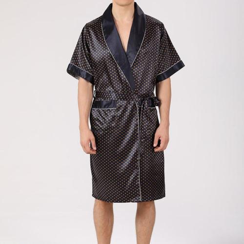 Casual plus size non-stretch printing imitation silk belt pocket thin nightgown