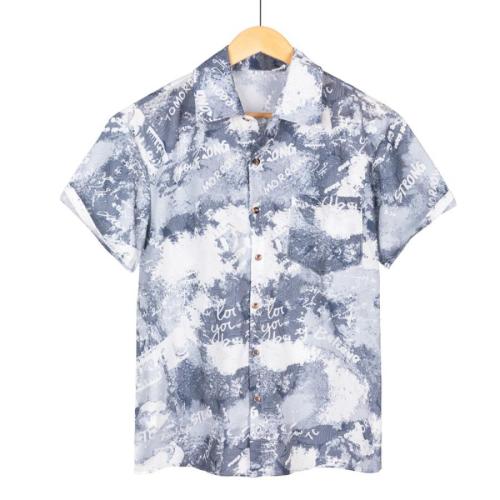 Casual plus size non-stretch tie dye letter print short sleeve shirt