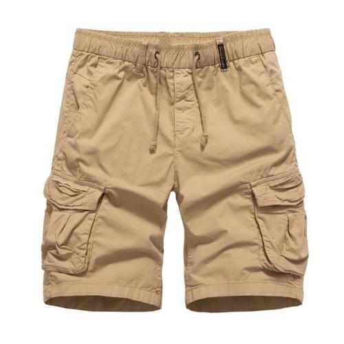 Casual plus size non-stretch solid color drawstring cargo shorts size run small