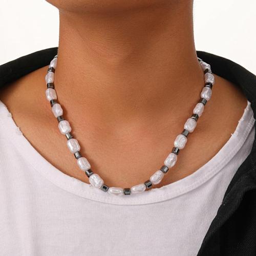One pc stylish new pearl hematite beaded necklace(length:59cm)