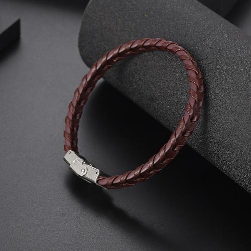 One pc stylish new titanium steel weave leather bracelet(length:21cm)