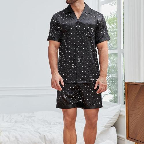 Casual non-stretch imitation silk letter polka dot printed shorts set loungewear