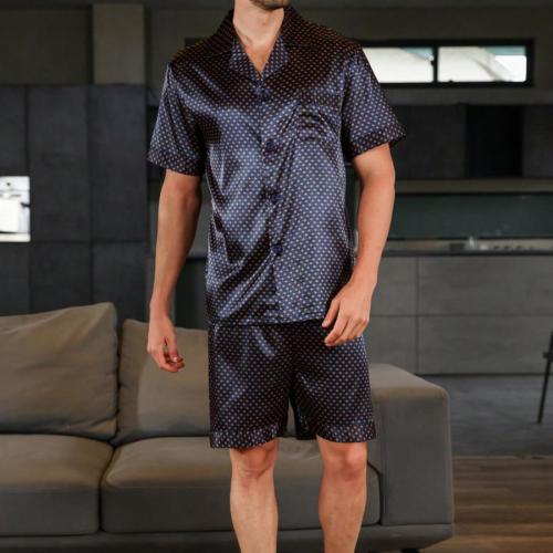Casual non-stretch imitation silk polka dot print shorts set loungewear