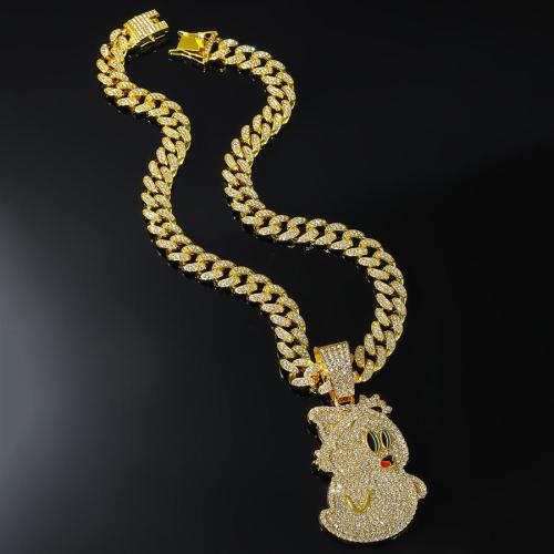 One pc new hip hop rhinestones ghost pendant alloy necklace (length:50cm)
