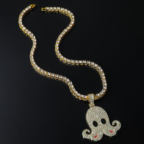One pc new rhinestones cartoon octopus pendant alloy necklace (length:50cm)