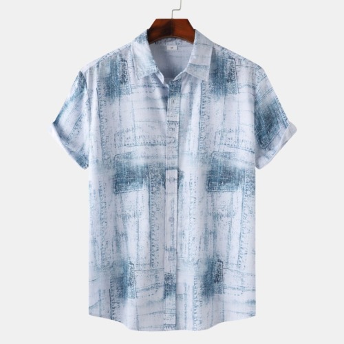 Casual plus size non-stretch printed single breasted short sleeve shirt#5