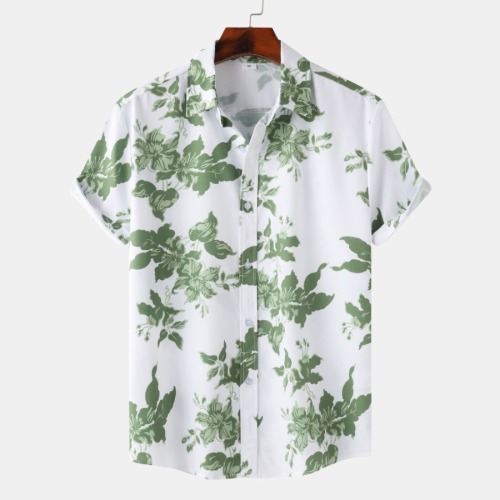 Casual plus size non-stretch printed single breasted short sleeve shirt#14