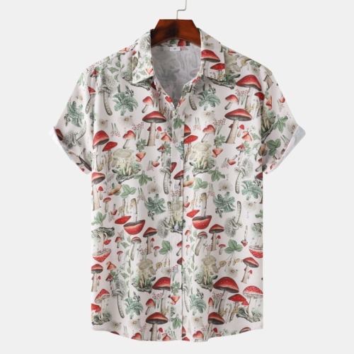 Casual plus size non-stretch printed single breasted short sleeve shirt#15