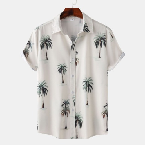 Casual plus size non-stretch printed single breasted short sleeve shirt#20
