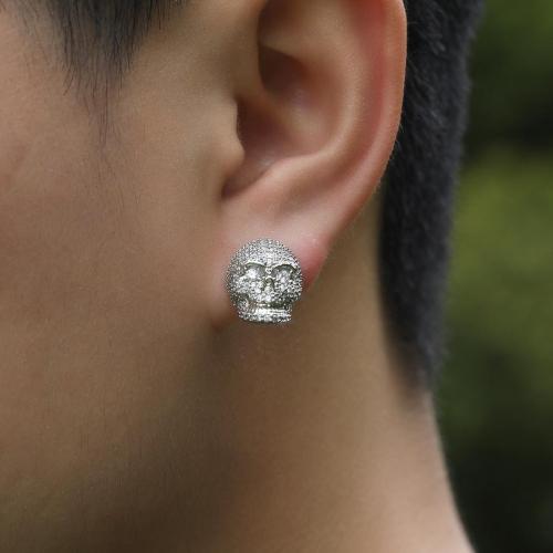One pair hip hop stylish new rhinestones skull copper earrings