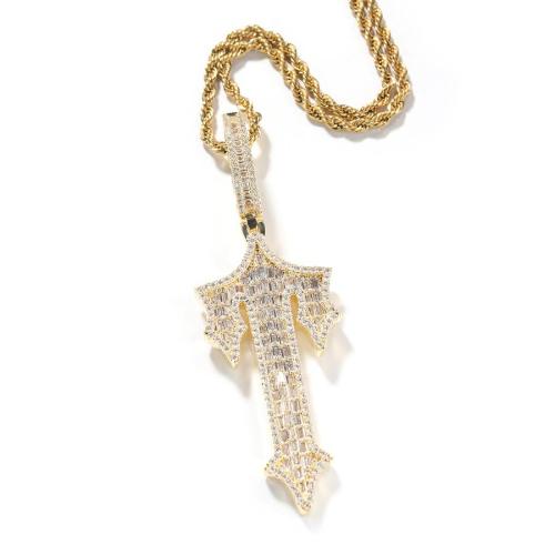 One pc stylish hip hop rhinestones cross pendant necklace (length:60cm)