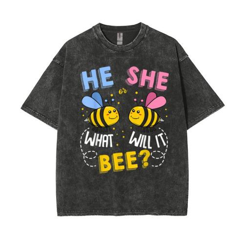 Casual plus size non-stretch simple bee letter print loose cotton t-shirt#2