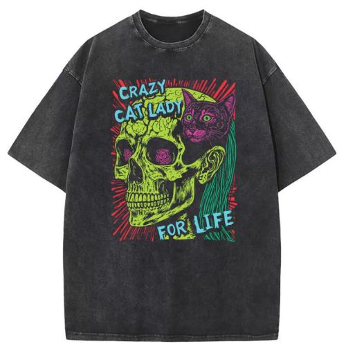 Casual plus size non-stretch skull print loose cotton breathable t-shirt#1