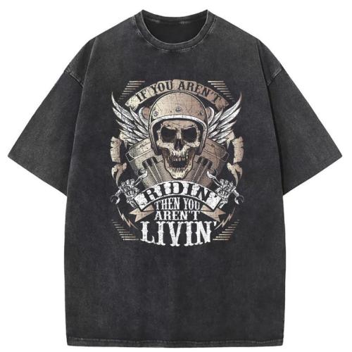 Casual plus size non-stretch skull print loose cotton breathable t-shirt#2