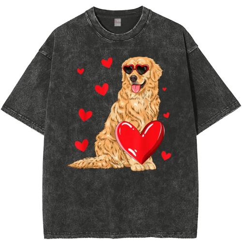 Casual plus size non-stretch cotton dog heart print short sleeves t-shirt
