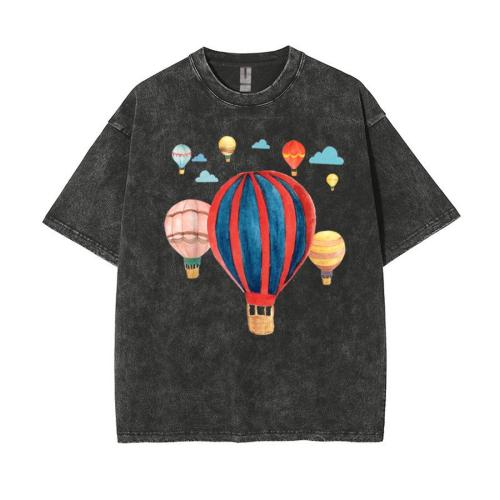 Casual plus size non-stretch cotton hot air balloon print short sleeves t-shirt
