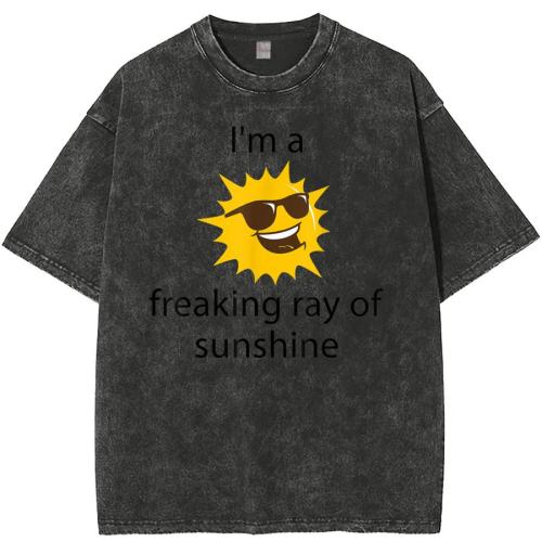 Casual plus size non-stretch letter sun print short sleeve cotton t-shirt
