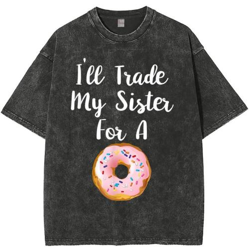 Casual plus size non-stretch letter donuts print short sleeve t-shirt