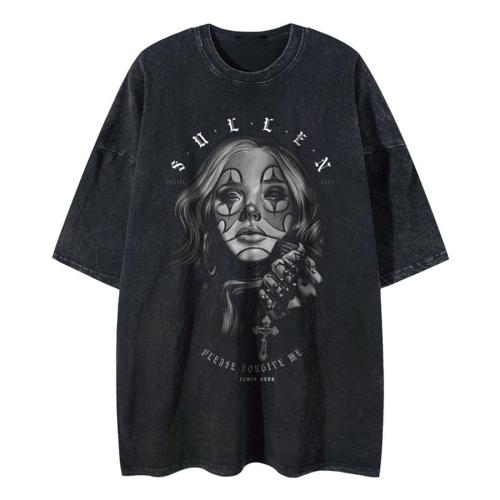Casual non-stretch loose cotton gothic style printed t-shirt size run small