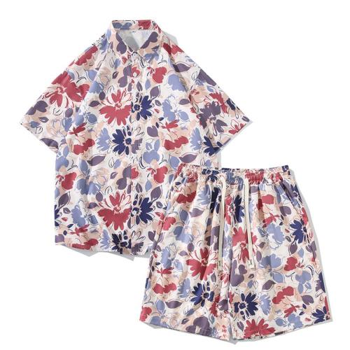 Casual plus size non-stretch flower print loose shorts set size run small#1