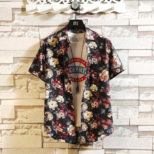 Casual plus size non-stretch floral print short sleeve shirt size run small