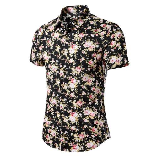 Casual plus size non-stretch floral print short sleeve shirt size run small#1