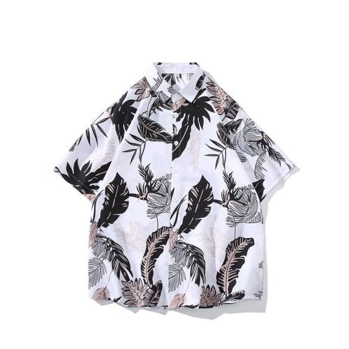 Casual plus size non-stretch leaf batch printing loose shirt size run small#2