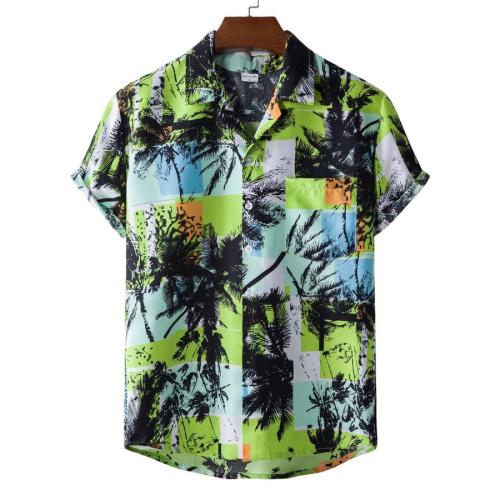 Casual plus size non-stretch coconut print short sleeve shirt size run small