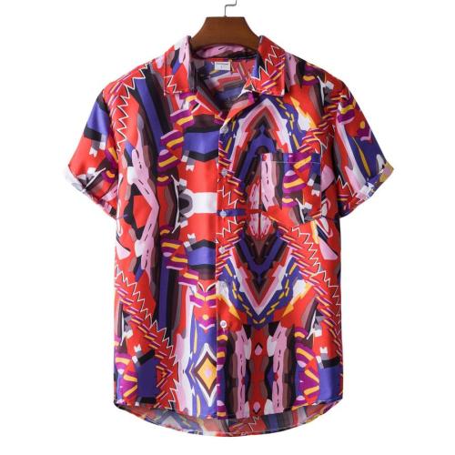 Casual plus size non-stretch batch printing short sleeve shirt size run small