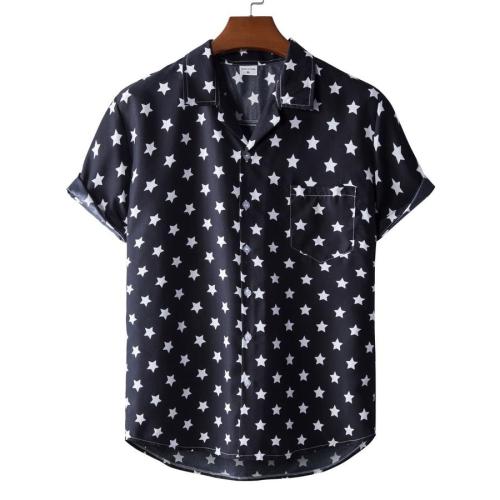 Casual plus size non-stretch pentagram print short sleeve shirt size run small