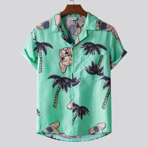 Casual plus size non-stretch dog coconut print short sleeve shirt size run small