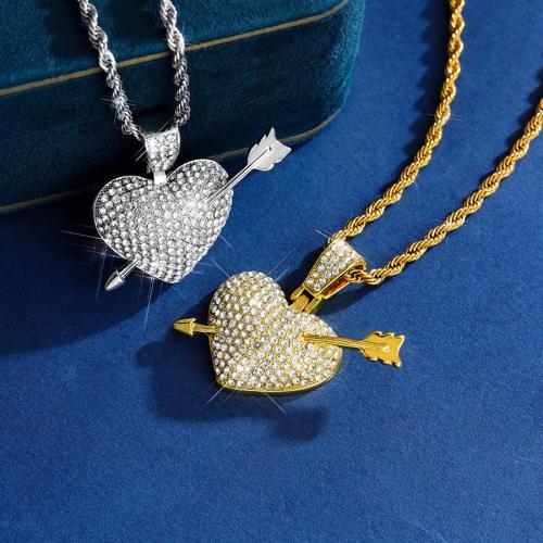 One pc stylish new hip pop rhinestone heart pendant twist chain necklace