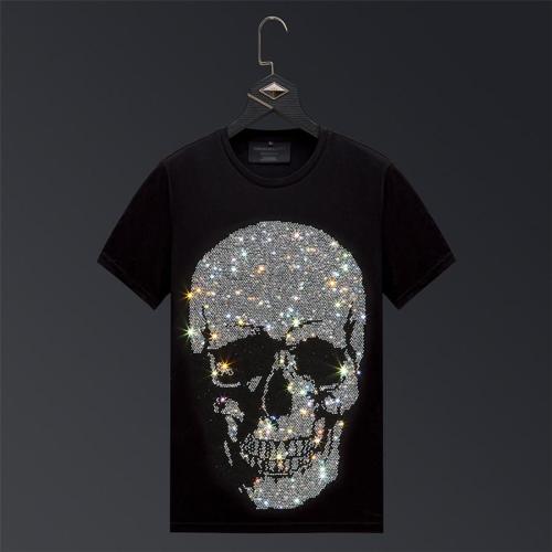 Casual plus size stretch rhinestone skull short sleeve t-shirt size run small