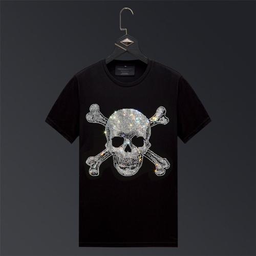 Casual plus size stretch rhinestone skull short sleeve t-shirt size run small
