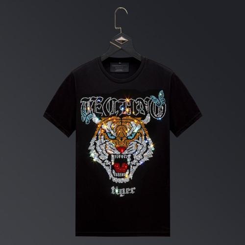 Casual plus size stretch rhinestone tiger short sleeve t-shirt size run small