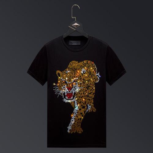 Casual plus size slight stretch rhinestone tiger print t-shirt size run small#1