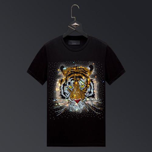 Casual plus size slight stretch tiger rhinestones t-shirt size run small