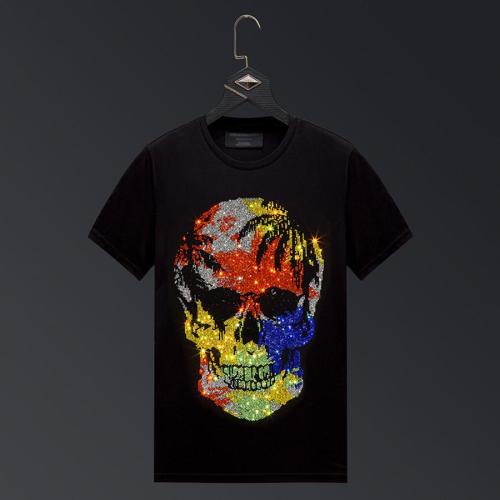 Casual plus size stretch colorful skull rhinestones t-shirt size run small