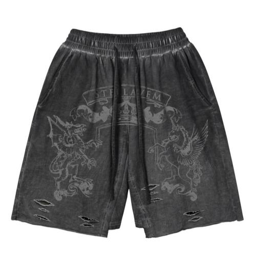 Casual non-stretch printing hole loose retro shorts size run small