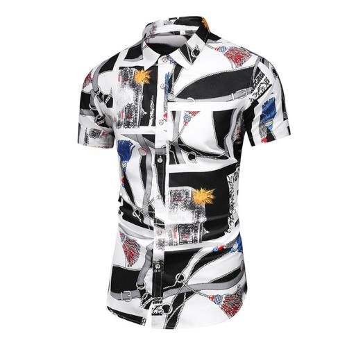 Stylish plus size non-stretch batch printing short sleeve shirt