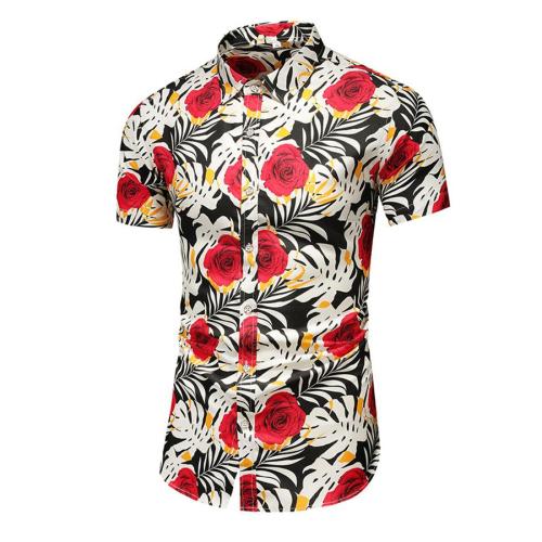Stylish plus size non-stretch flowers batch printing short sleeve shirt#1