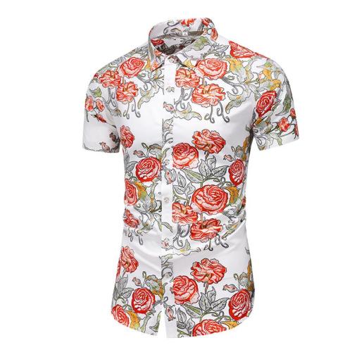 Stylish plus size non-stretch flowers batch printing short sleeve shirt#2
