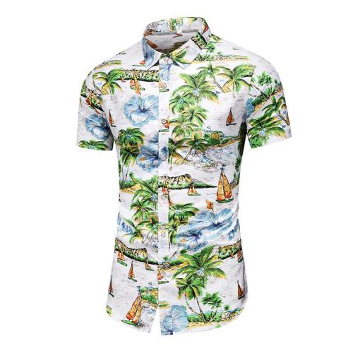 Stylish plus size non-stretch batch printing short sleeve shirt#3