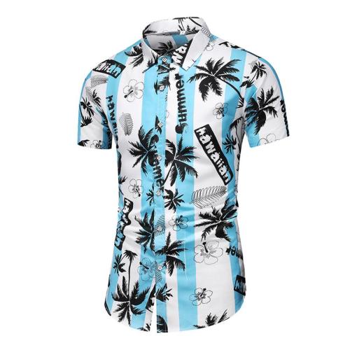 Stylish plus size non-stretch batch printing short sleeve shirt#5