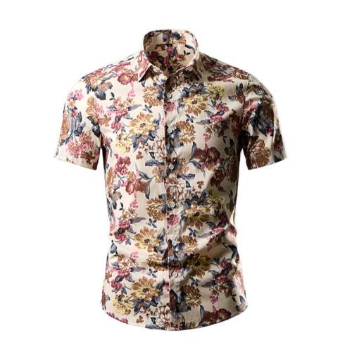 Stylish plus size non-stretch flowers batch printing short sleeve shirt#1
