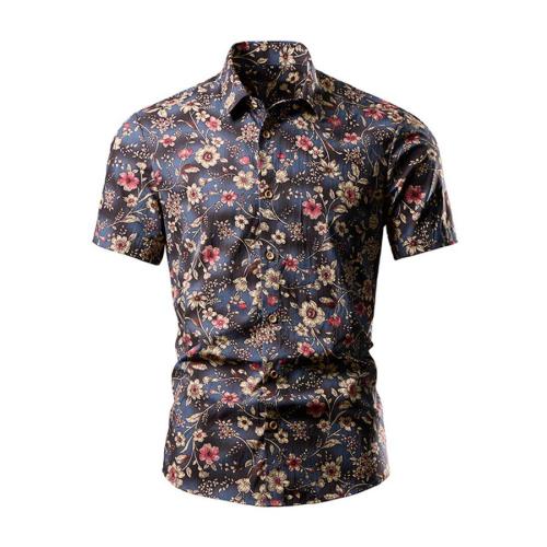 Stylish plus size non-stretch flowers batch printing short sleeve shirt#3